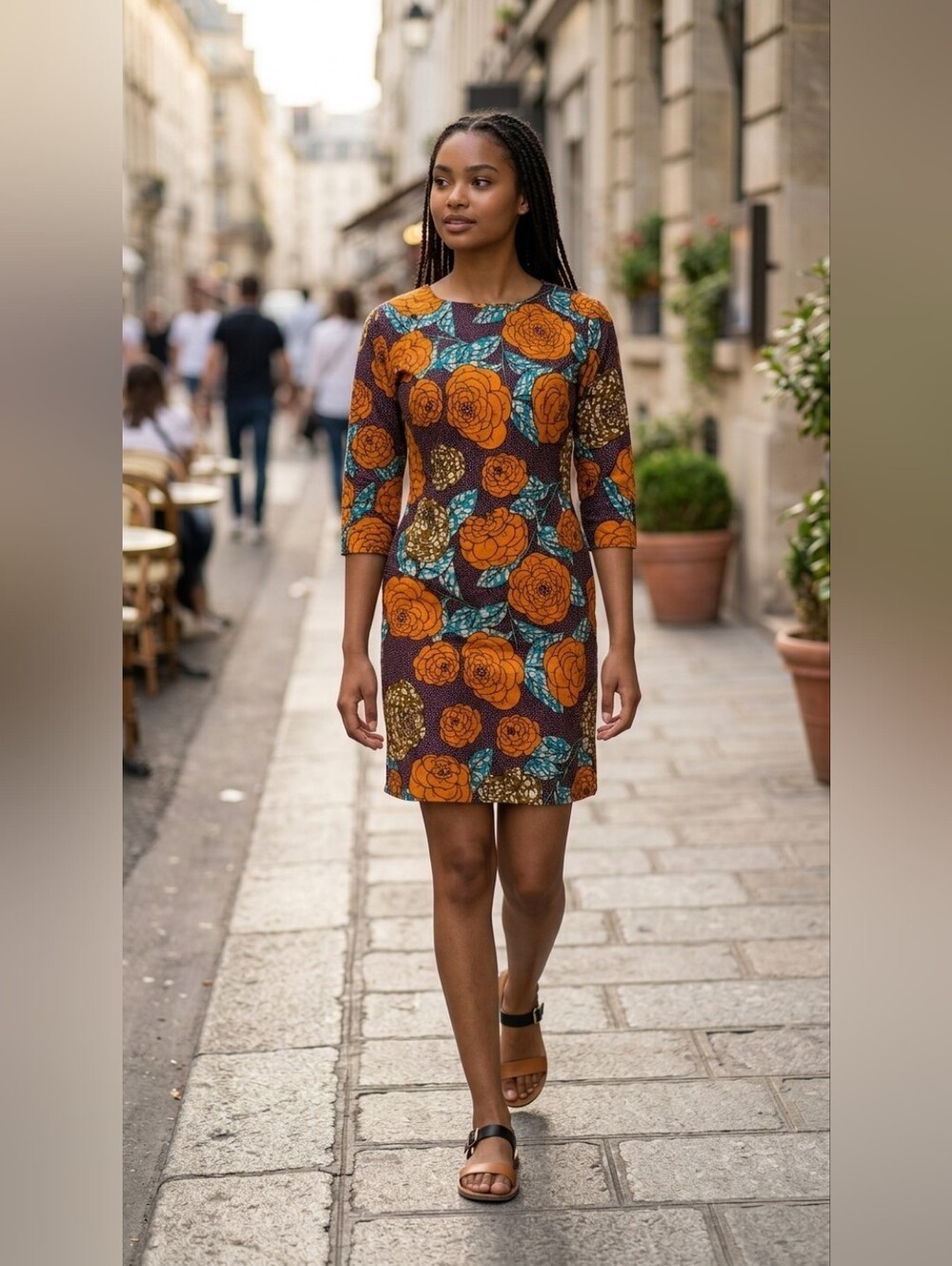 Floral Orange and Teal Shift Dress - Women